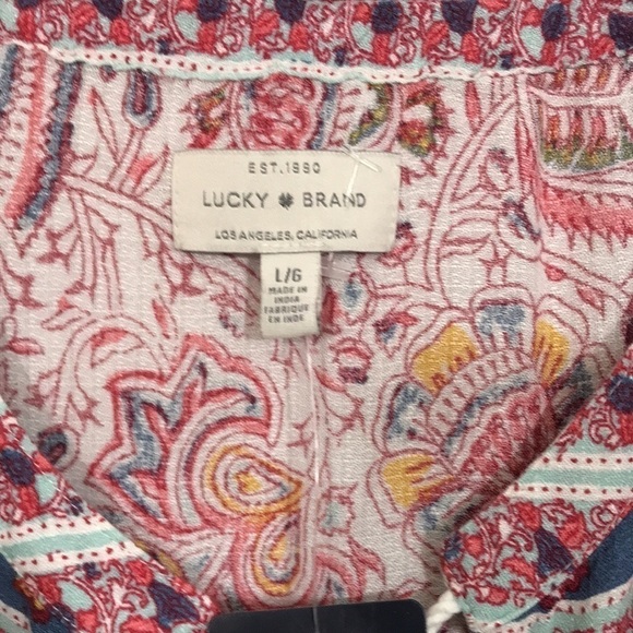 Lucky Brand Viscose Floral Paisley Boho Pheasant Style NWT Blouse size L - Picture 2 of 10